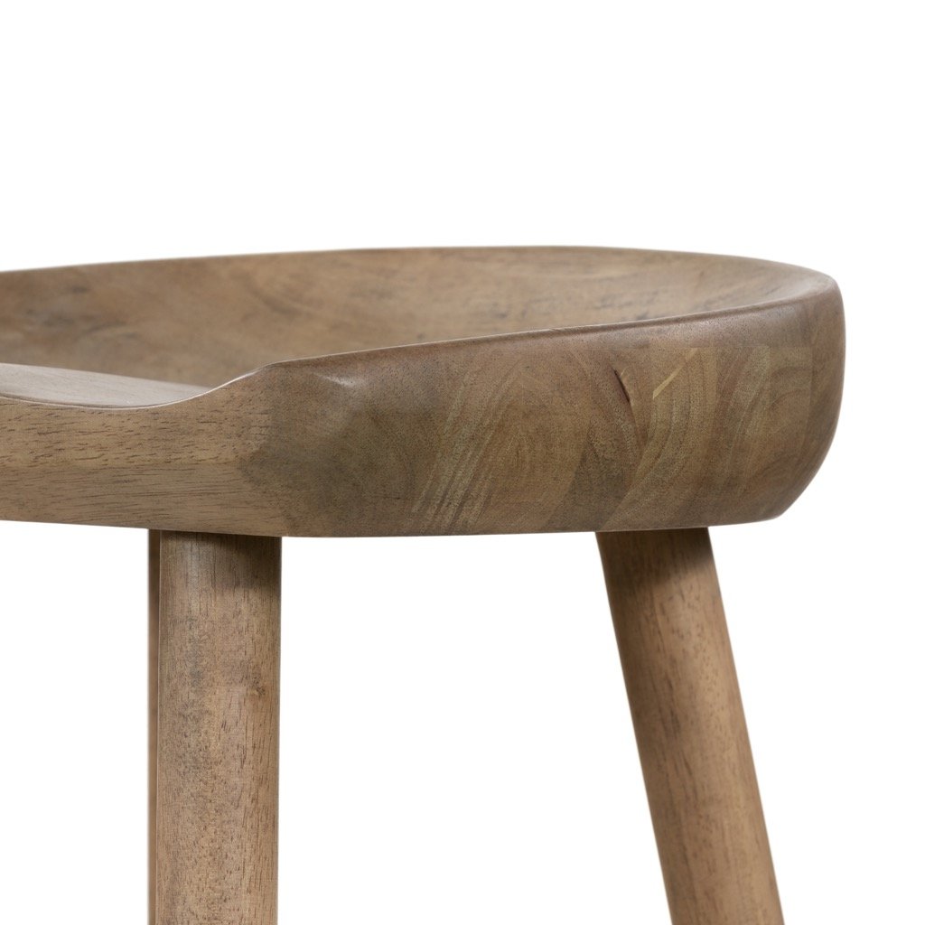 Barrett Stool - Natural Matte Wooden Bar Stool with Backrest | Rustic Home & Cafe Furniture for Kitchen Island, Breakfast Nook & Coffee Shop Decor