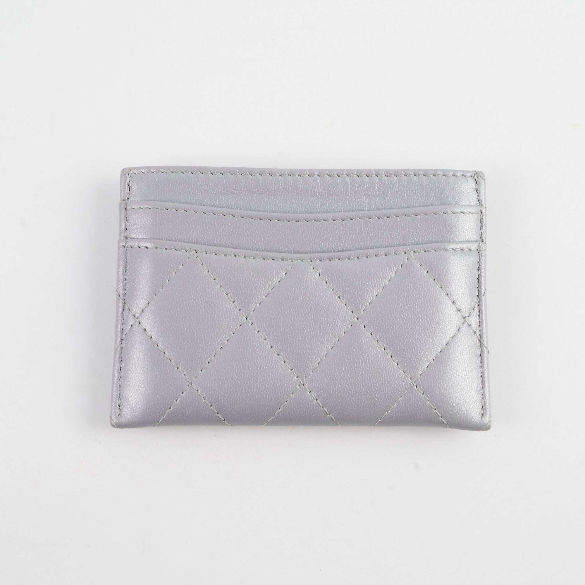 Chanel Metal Grey Microchip Card Holder - Slim RFID Blocking Luxury Wallet for Women & Men | Perfect for Travel, Shopping & Everyday Use