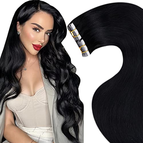 20 Inch Jet Black Tape in Hair Extensions for Black Women - 20pcs/50g Real Human Remy Straight Hair - Perfect for Daily Wear, Parties & Special Occasions