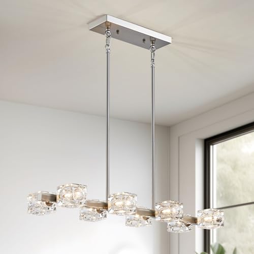 Brushed Nickel Glass Chandelier-rectangle 8 Light