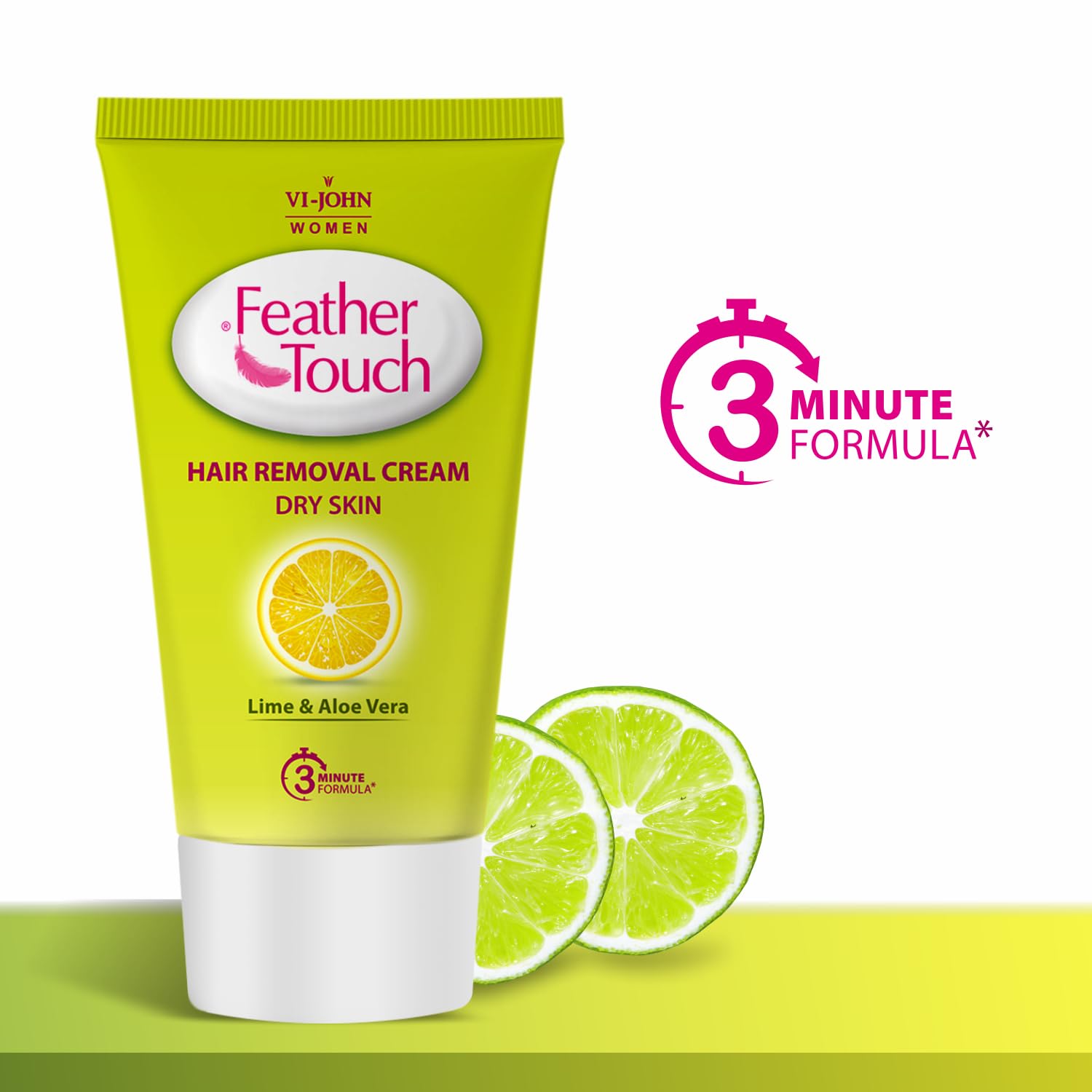 VI-JOHN Feather Touch Lime & Aloe Vera Hair Removal Cream for Dry Skin - Gentle Depilatory for Legs, Underarms, Bikini Line & Arms (40g) | Painless Hair Remover for Smooth Skin at Home