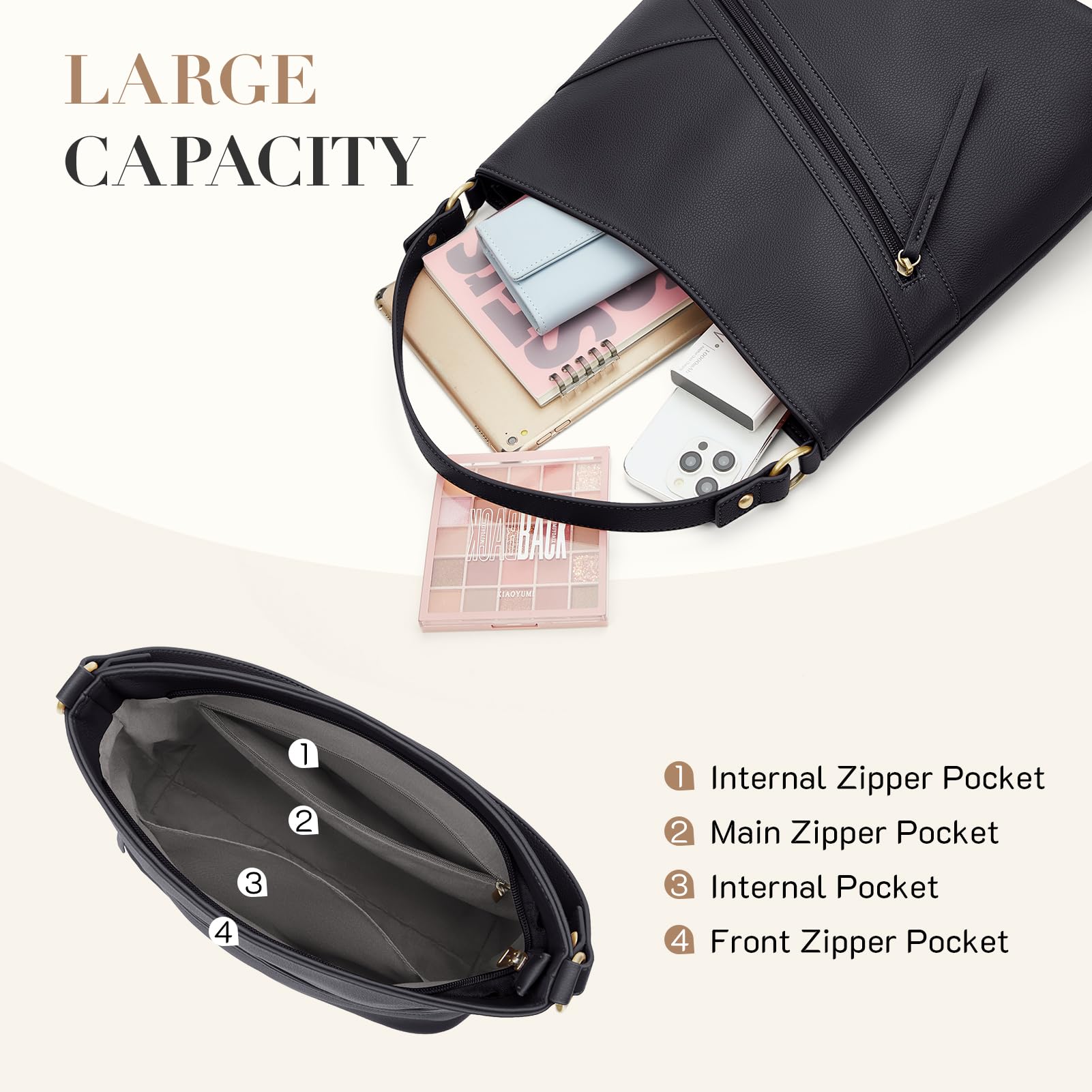 Missnine Hobo Bag for Women - Stylish Top Handle Handbag with Zipper Pocket | Perfect for Work, Travel & Everyday Use
