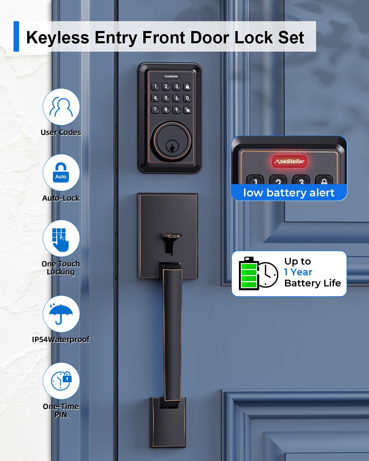 Smart Keyless Entry Door Lock Deadbolt with Handle Set - Electronic Keypad Deadbolt for Front Door - Easy Installation Oil Rubbed Bronze Smart Lock - Perfect for Home Security & Vacation Rentals