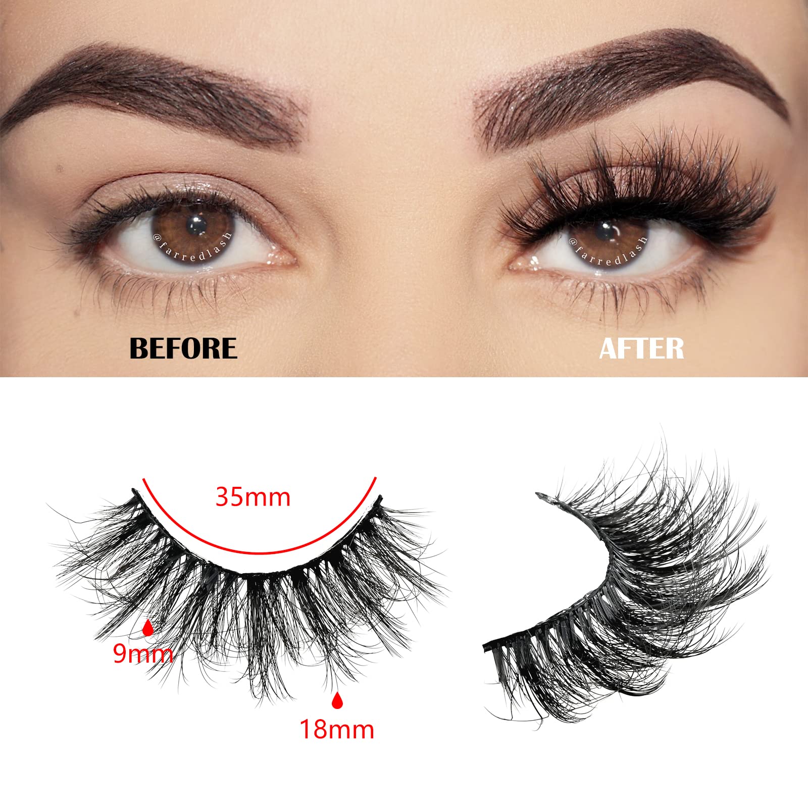FARRED Natural Short False Eyelashes - 10 Pairs Wispy Mink Lashes for Fluffy Volume & Natural Look | Cruelty-Free Fake Eyelash Strips for Everyday Wear, Date Night & Special Occasions