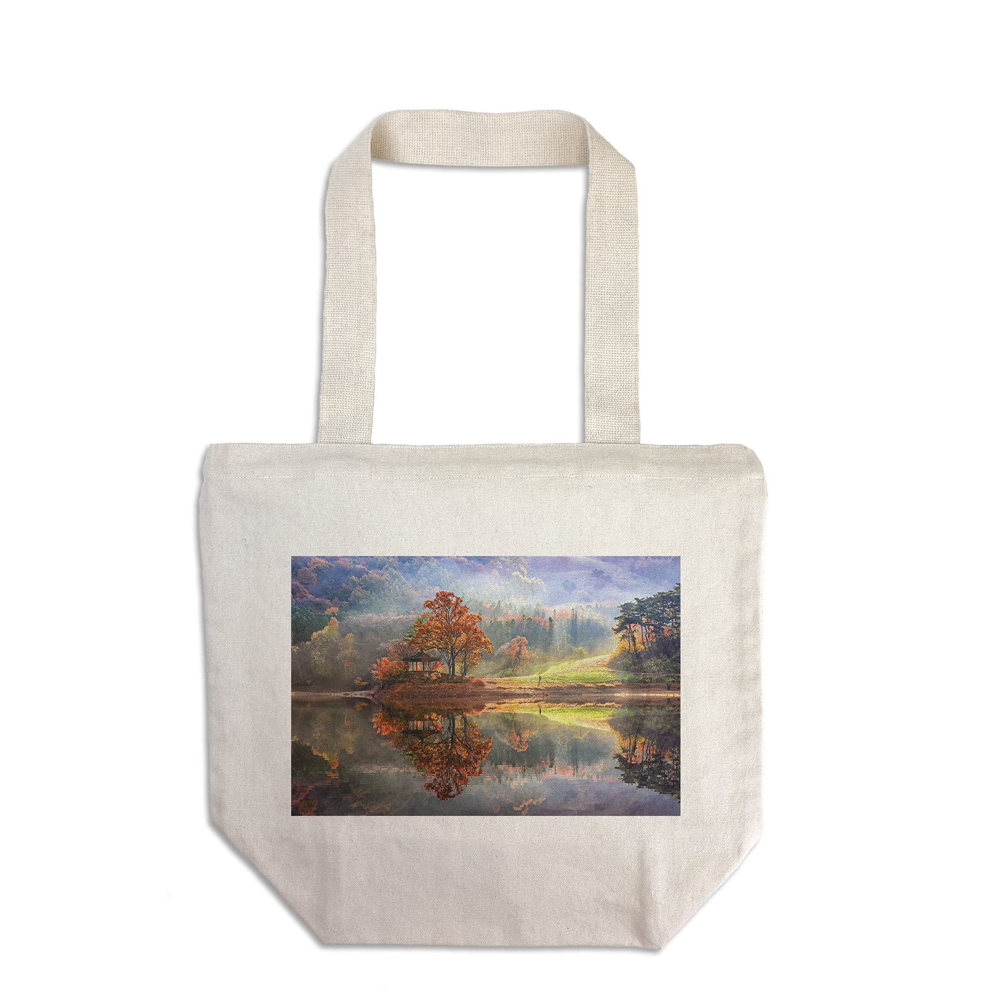 Lantern Press Autumn Colors Reflecting in Lake Tote Bag - 100% Cotton Canvas Reusable Shopping Bag for Groceries, Beach & Daily Use