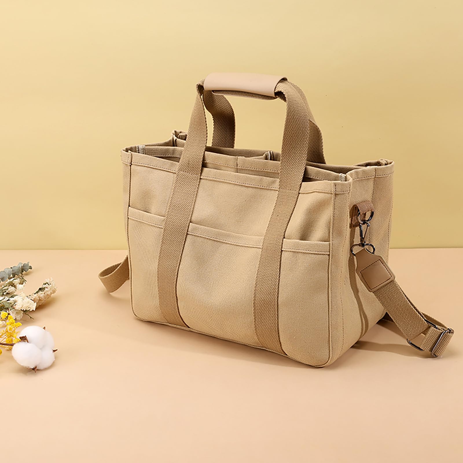 Stylish Canvas Tote Bag for Women with Multiple Pockets - Trendy Shoulder & Crossbody Handbag - Perfect for Work, Travel, Shopping & Daily Use