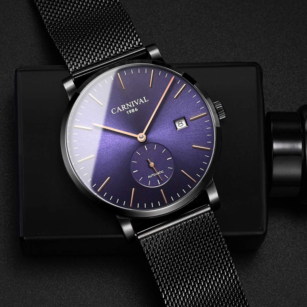 Gosasa Men's Ultra-Thin Automatic Watch - Stainless Steel Date Display, Military Style, Mesh Band, Waterproof - Perfect for Business, Casual & Outdoor Activities