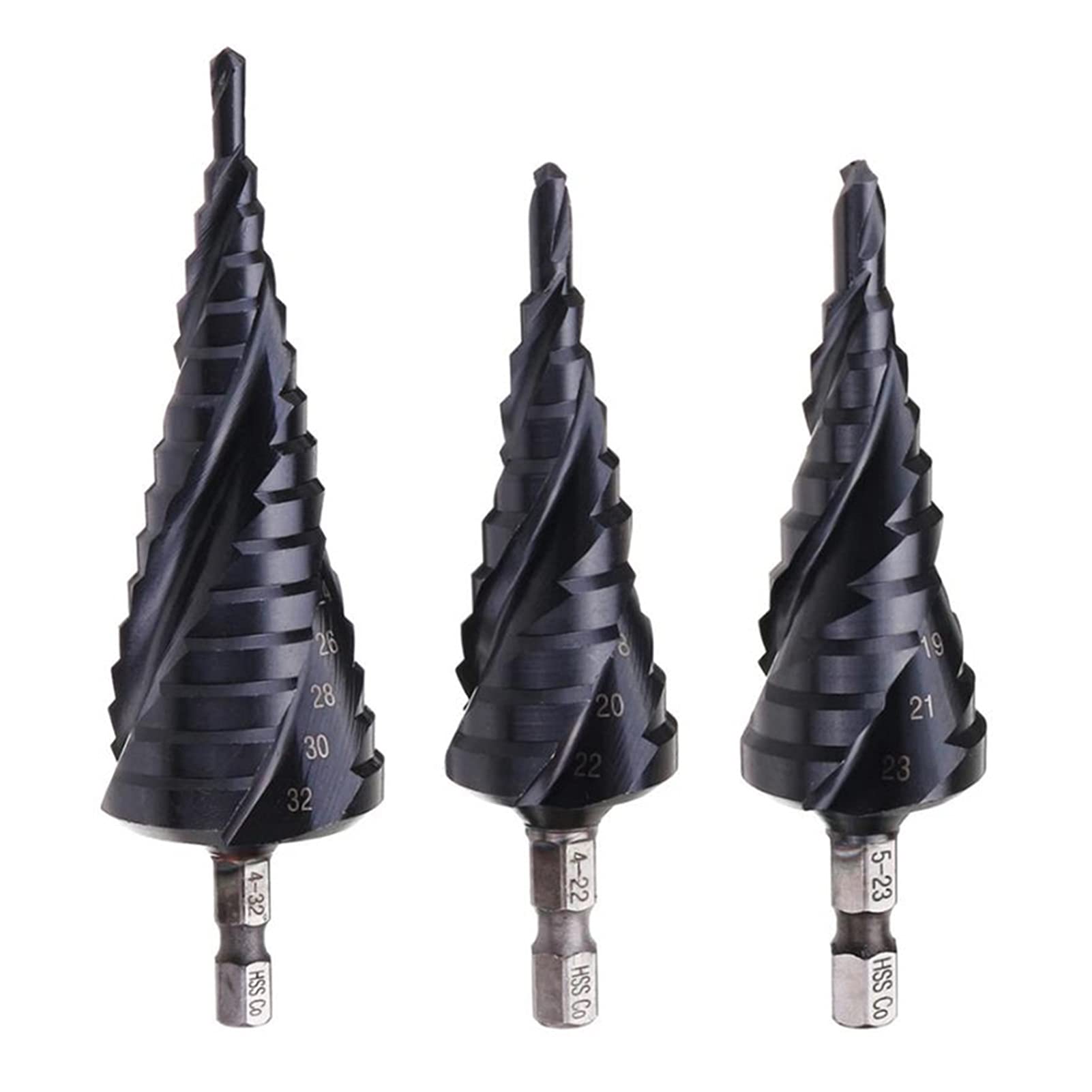 Upgraded 3-Edge Titanium Aluminum Nitride (TiAlN) Coated Step Drill Bit Set - HRC89 Hardness M35 Cobalt Steel with 1/4