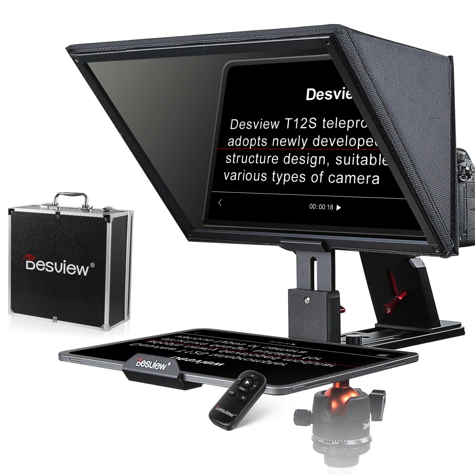 Desview T12S 12.9 Inch Metal Teleprompter with High-Resolution Display Glass - Compatible with Smartphone, Tablet, iPad & Camera - Easy Assembly & Includes Carry Case - Perfect for YouTube Videos, Live Streaming, Video Conferencing & Professional Presentations
