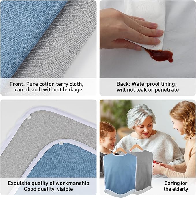 Pozico Washable Waterproof Adult Bibs for Women, Men & Elderly - Reusable Clothing Protector with Debris Trap for Dining, Mealtime & Daily Use