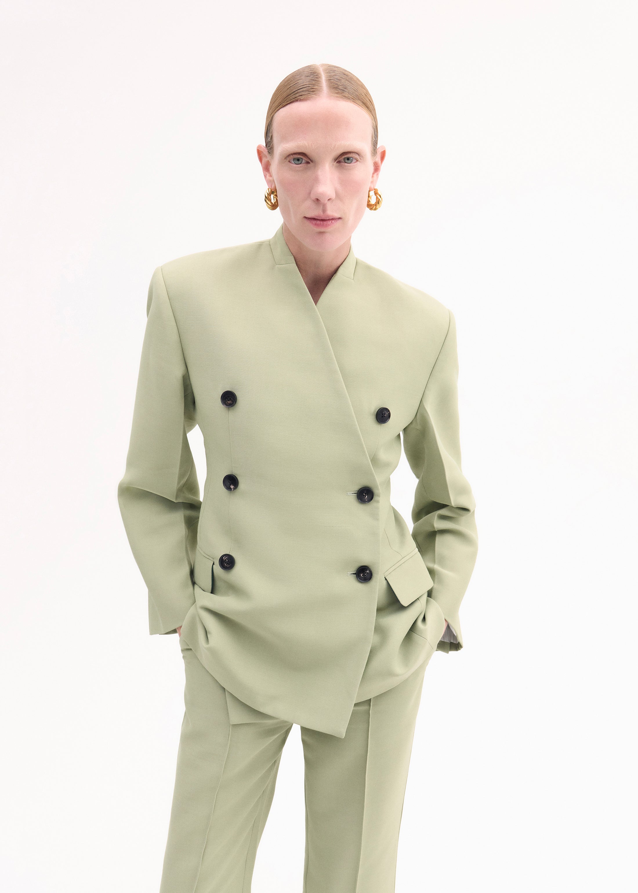 Sculptural Collarless Jacket for Women - Elegant Tea-Length Outerwear for Office, Date Night & Special Occasions