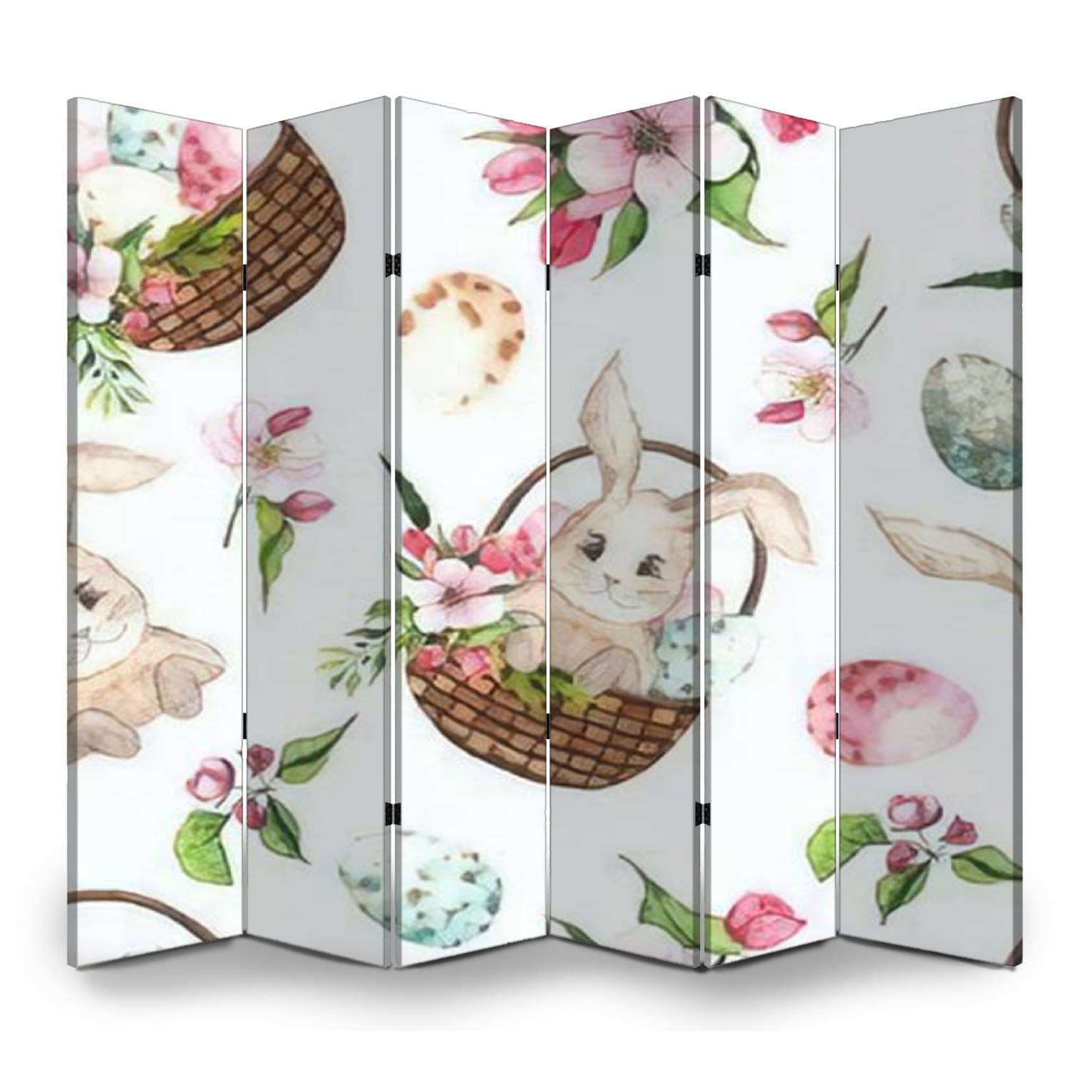 Easter Watercolor Folding Screen - 6 Panel Office Privacy Partition with Bunnies, Eggs & Balloons - Room Divider for Home, Office, Bathroom - Perfect for Spring Decor & Space Separation