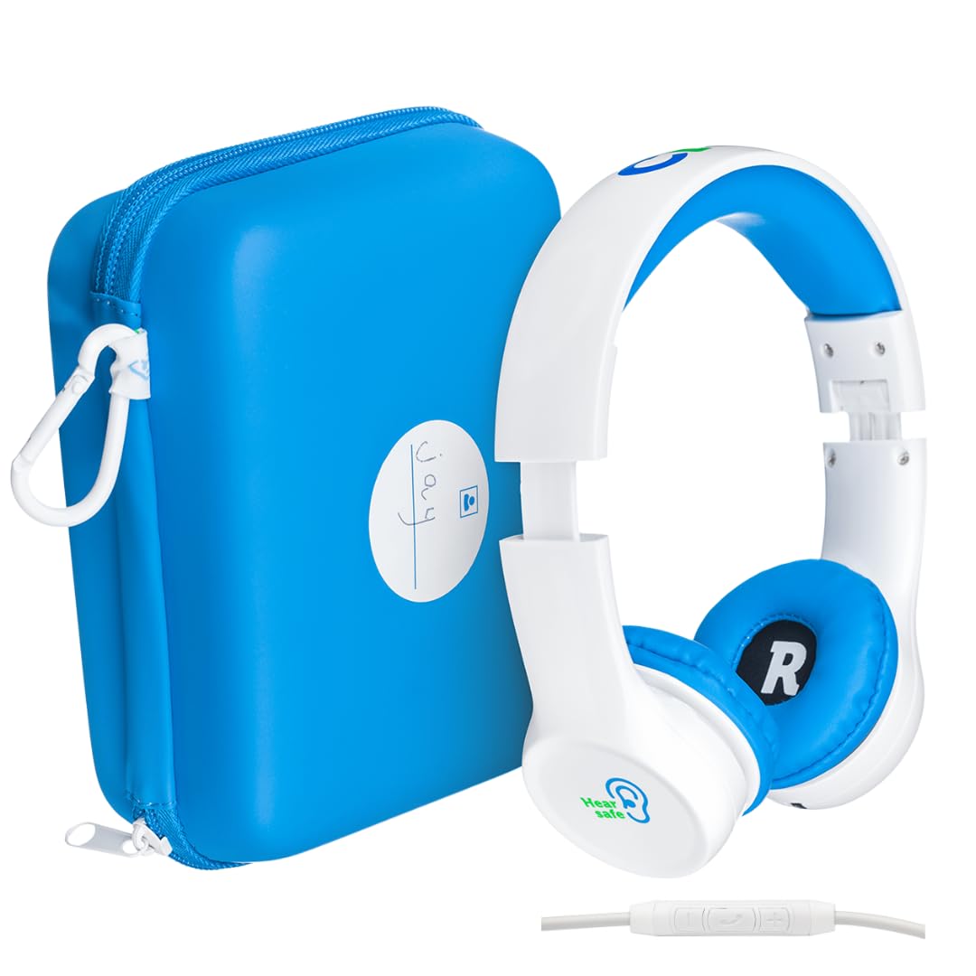 Clevy Kids Headphones Over-Ear with 85dB Volume Limit - 3.5mm Wired Headphones for School, iPad, Computer - HD Mic & 5ft Tangle-Free Cord - Foldable Design with Durable Carrying Case for Boys & Girls - Perfect for Online Classes, Travel, and Home Learning