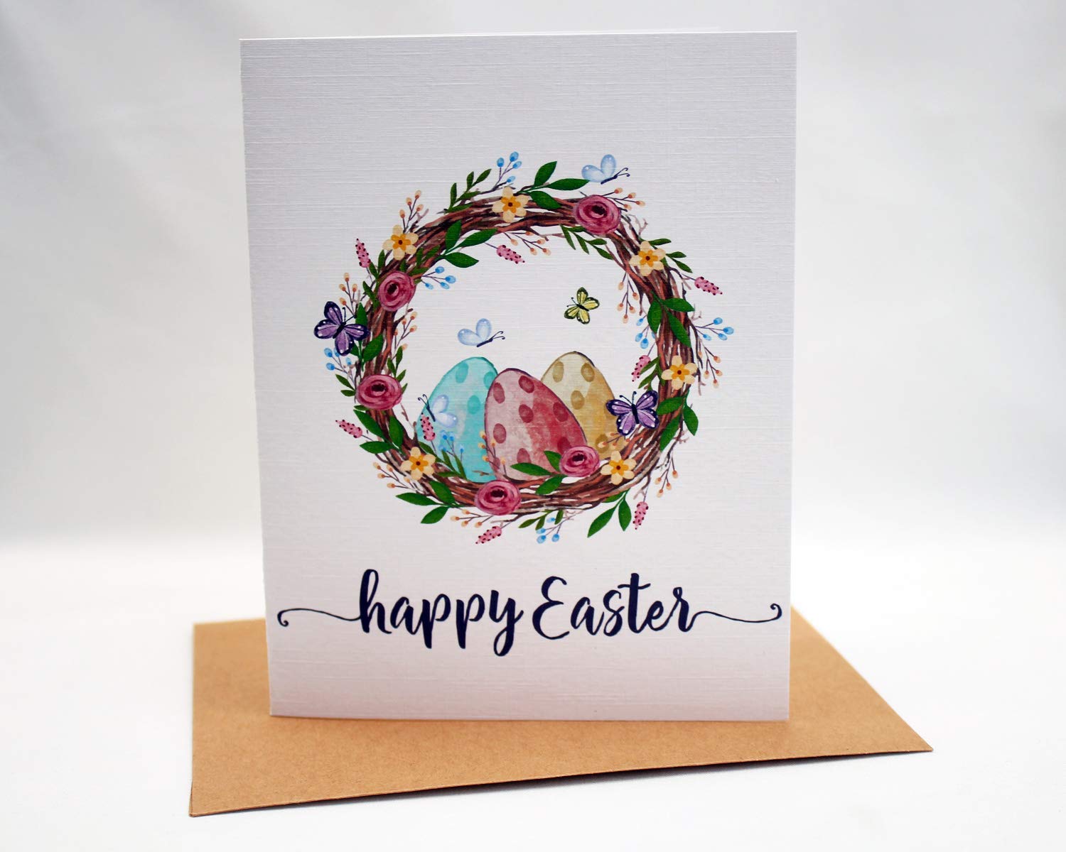10 Pack Happy Easter Watercolor Wreath Greeting Cards - Blank Inside for Personal Messages - Perfect for Easter Gifts, Party Invitations & Spring Celebrations