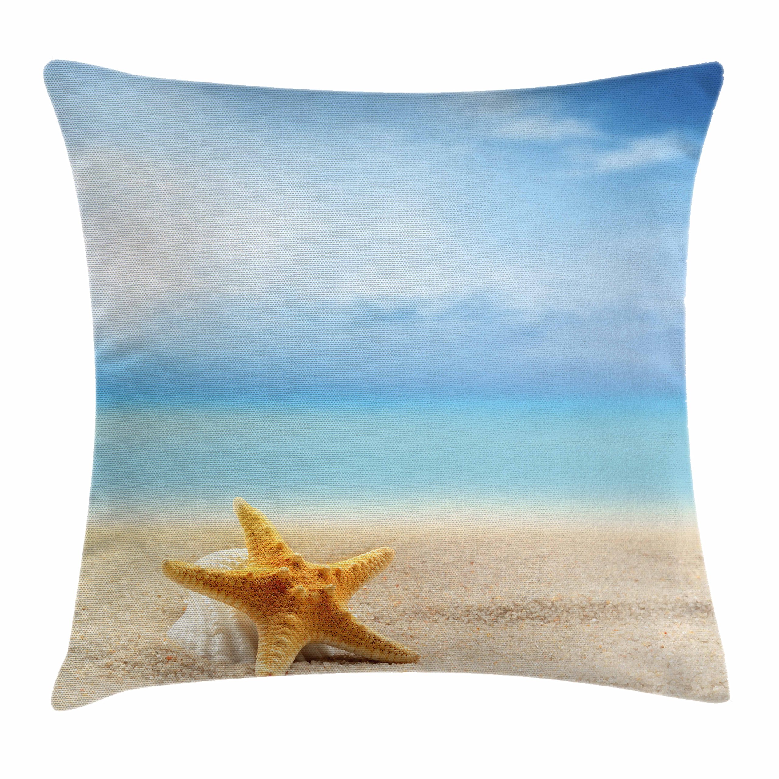Ambesonne Starfish Throw Pillow Cover 26x26 Inch - Scallop Seashell & Starfish Ocean Beach Design, Decorative Square Cushion Case for Sofa, Bed, Living Room - Multicolor Coastal Home Decor
