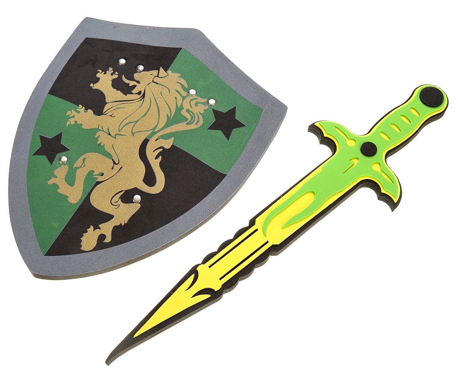 PowerTRC Foam Sword and Shield Play Set for Kids - Medieval Knight Role Play with White Eagle & Golden Lion Shields - Safe Foam Weapons for Pretend Battles & Fantasy Adventures - Perfect for Birthday Gifts, Costume Parties & Outdoor Play