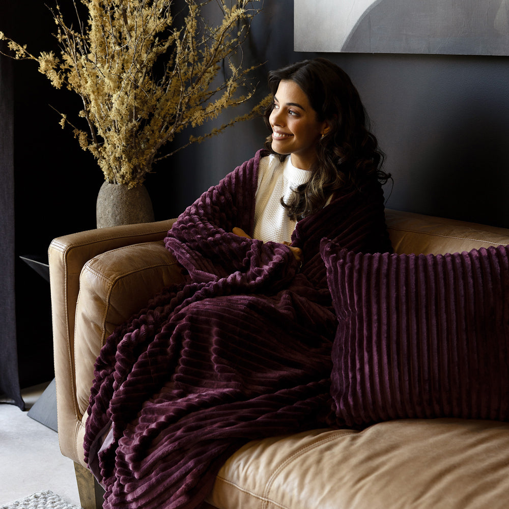 Channel Plum Throw Blanket - Soft & Cozy Knit Plush Throw for Couch, Bed, or Sofa - Perfect for Lounging, Netflix Nights & Home Decor