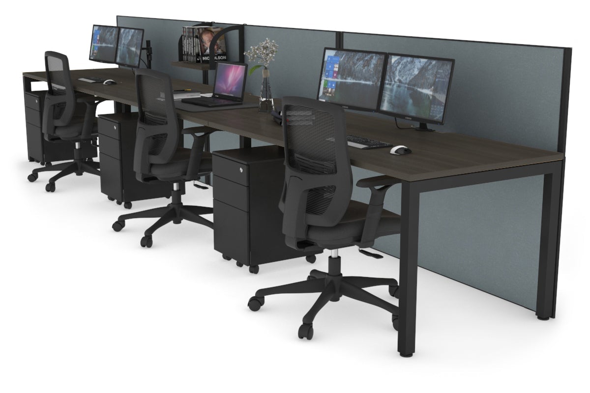 Horizon Quadro 3-Person Office Workstation with Square Legs - 1600L x 800W Dimensions, Cable Management Scallop - Ideal for Collaborative Workspaces, Open Offices & Modern Business Environments