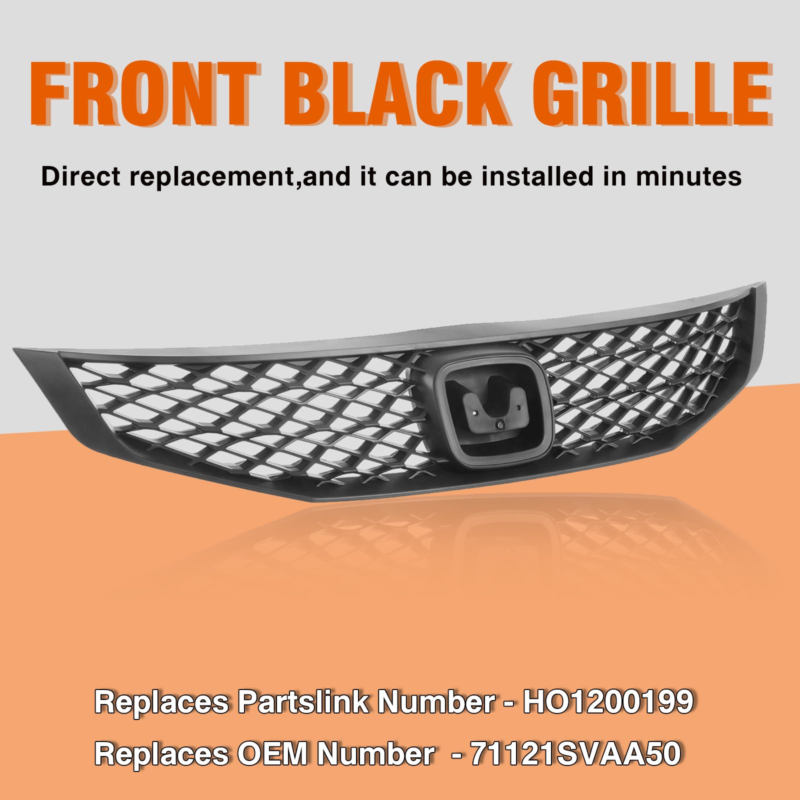 Black Mesh Front Grille Grill for 2009-2011 Honda Civic Coupe - Plastic Frame Replacement Part (HO1200199/71121SVAA50) | Durable & Stylish Upgrade for Car Exterior