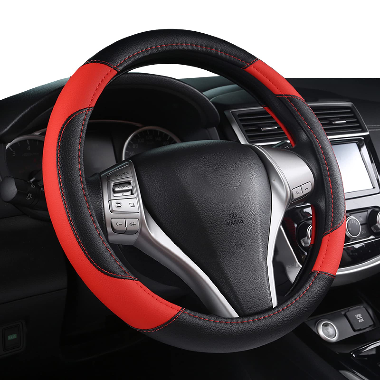 Premium PU Leather Steering Wheel Cover - Universal Fit 37/38cm, Anti-Slip & Breathable Car Accessory for Comfort & Style | Perfect for Daily Commute, Road Trips & Enhanced Driving Experience