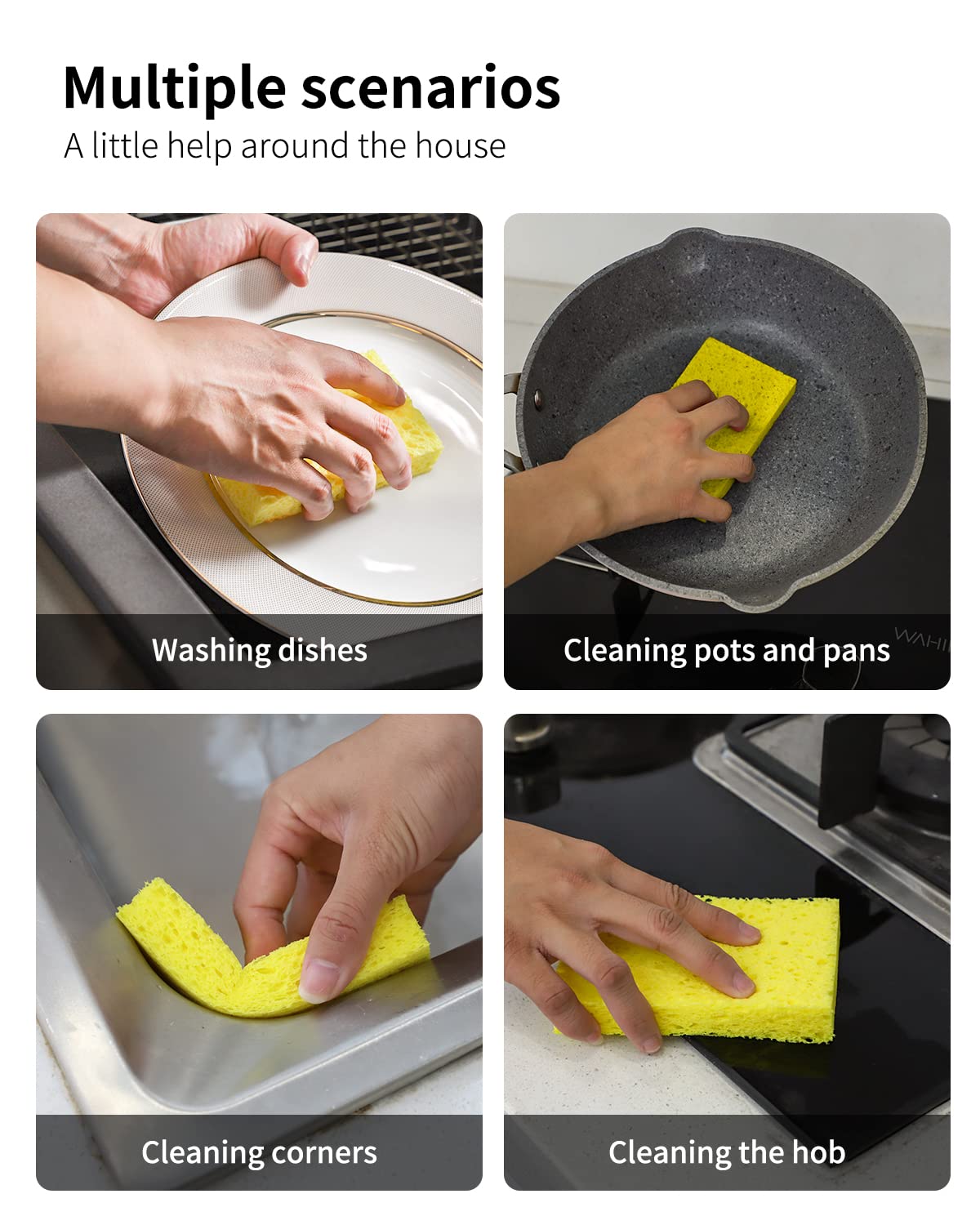 **ARCLIBER Heavy Duty Cellulose Kitchen Sponges – 6 Pack Eco-Friendly Scrub Sponges for Tough Messes, Non-Scratch Cleaning – Perfect for Dishes, Countertops & DIY Projects**
