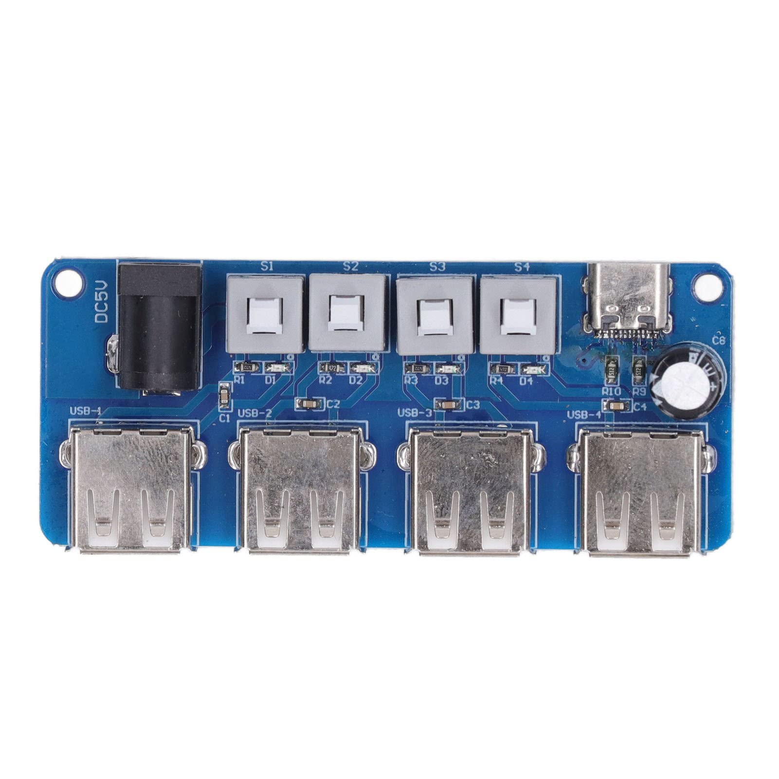 4-Port USB Hub Splitter Module with 5V Power & Button Control - Mini USB Expander for Laptop, PC, Gaming Setup & Home Office Accessories