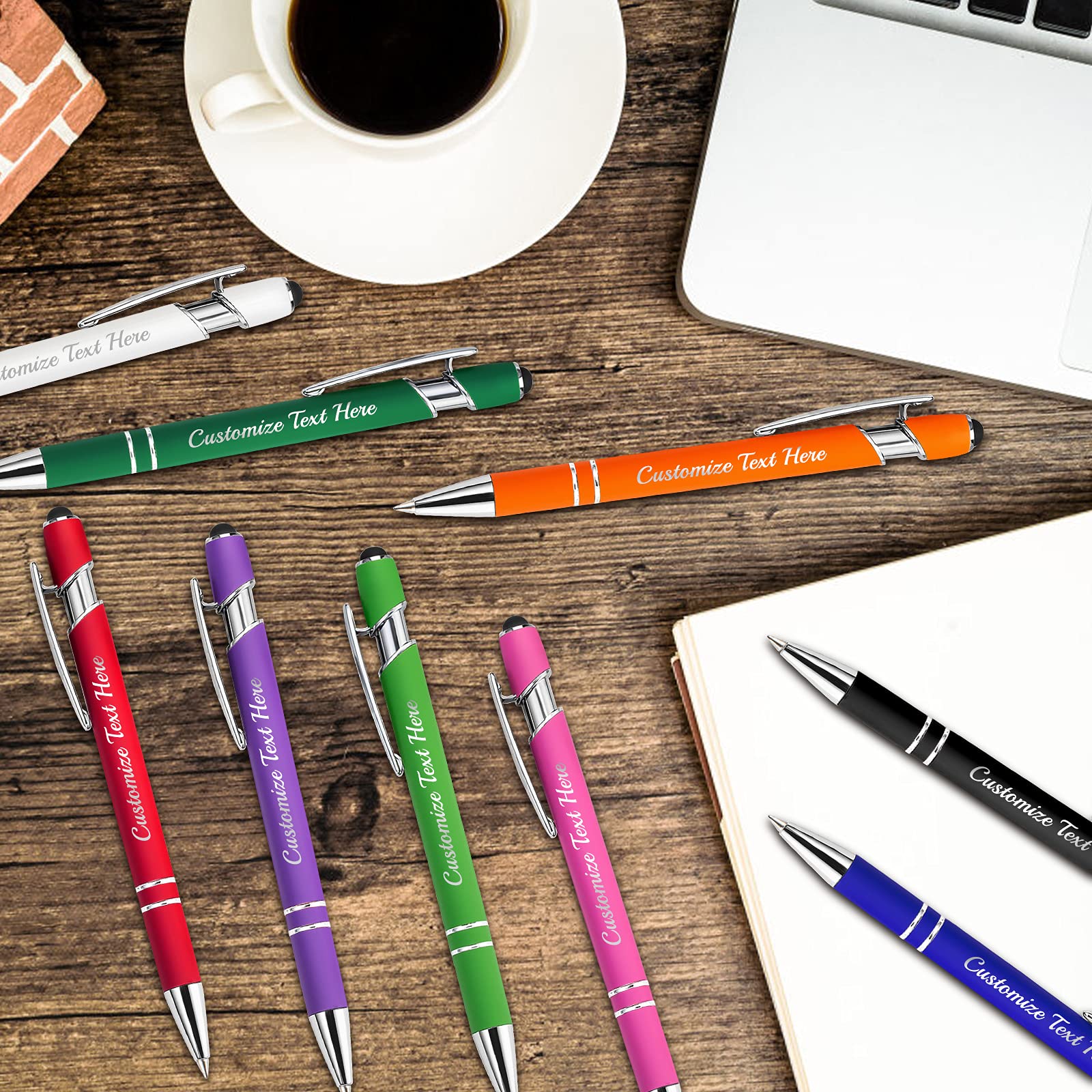 500 Custom Engraved Ballpoint Pens Bulk - Personalized with Business Name, Logo & Message - Medium Point Black Ink - 156 Pcs with Stylus Tip - Perfect for Corporate Gifts, Promotional Events & Office Supplies