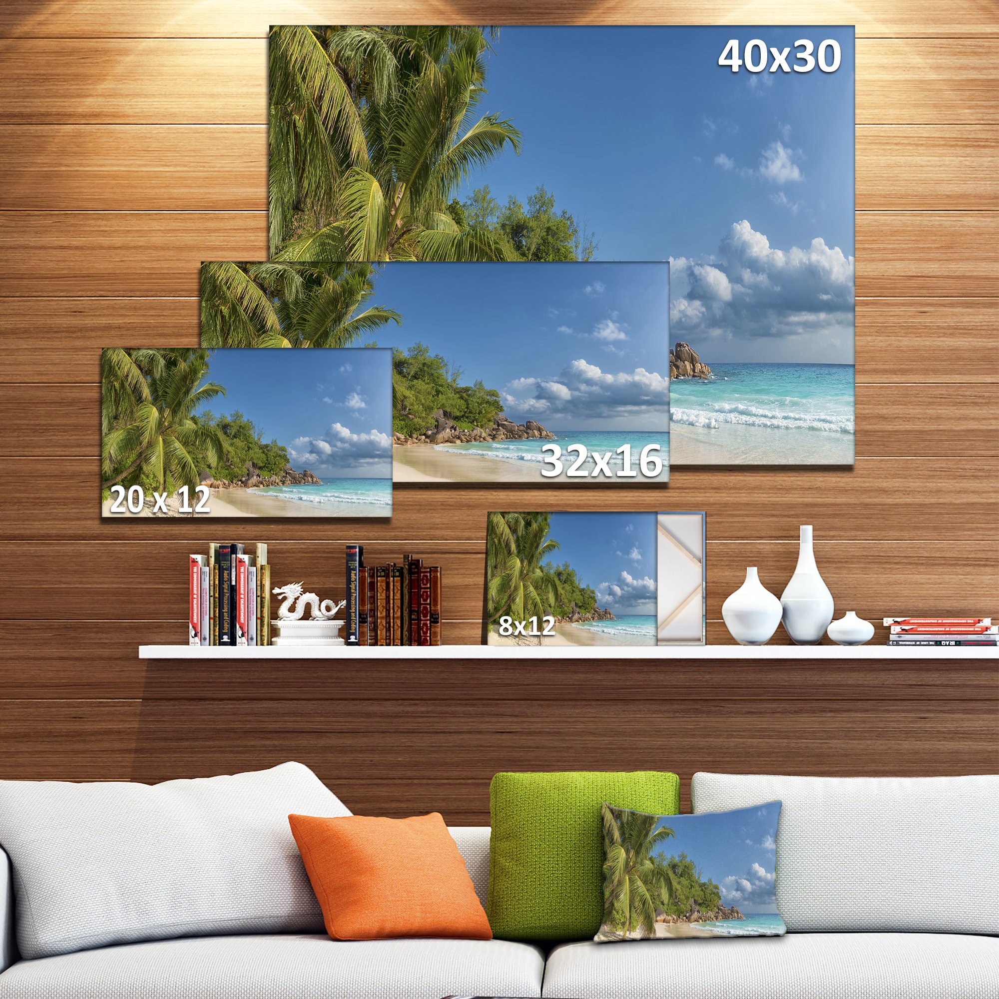 Anse Georgette Beach Dark Blue Large Seascape Art Canvas Print - Ocean Wall Decor for Living Room, Bedroom & Office