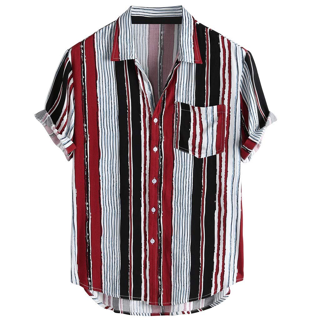 SUANOWETA Men's Hawaiian Shirt - Striped Island Print Short Sleeve Button Down Shirt for Big & Tall, Breathable Cotton Summer Casual Wear | Perfect for Beach Vacation, Luau Party & Tropical Getaways