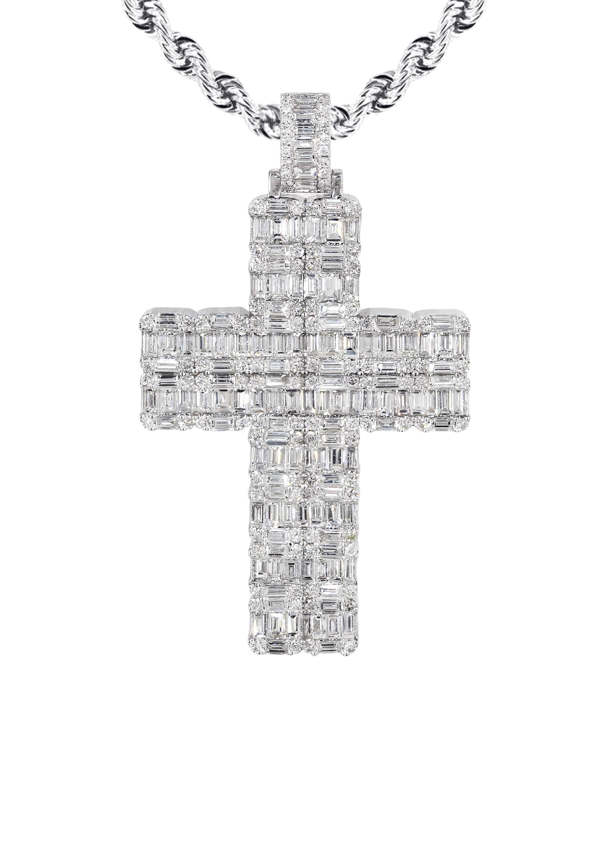 14K White Gold Diamond Cross Pendant Necklace - 6.47 Carats Total Weight | Elegant Religious Jewelry for Women, Perfect for Baptism, Wedding & Everyday Wear
