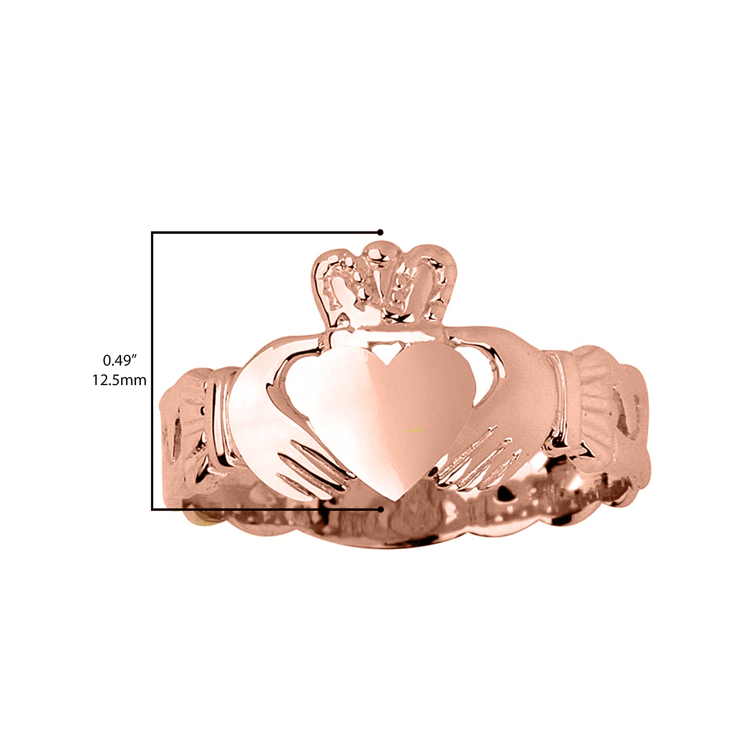 10k Rose Gold Claddagh Ring - High Polish Irish Love Friendship Loyalty Ring for Women, Perfect for Weddings, Anniversaries & St. Patrick's Day Gifts