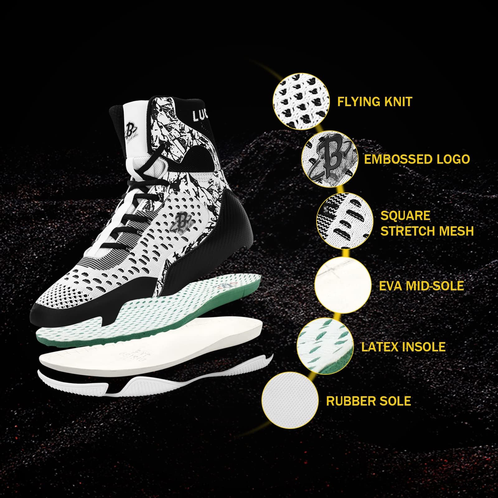 B LUCK SHOE Men's High-Top Boxing Shoes - Professional Wrestling Training Boots for MMA & Martial Arts (Model LS198) | Perfect for Gym Workouts & Combat Sports