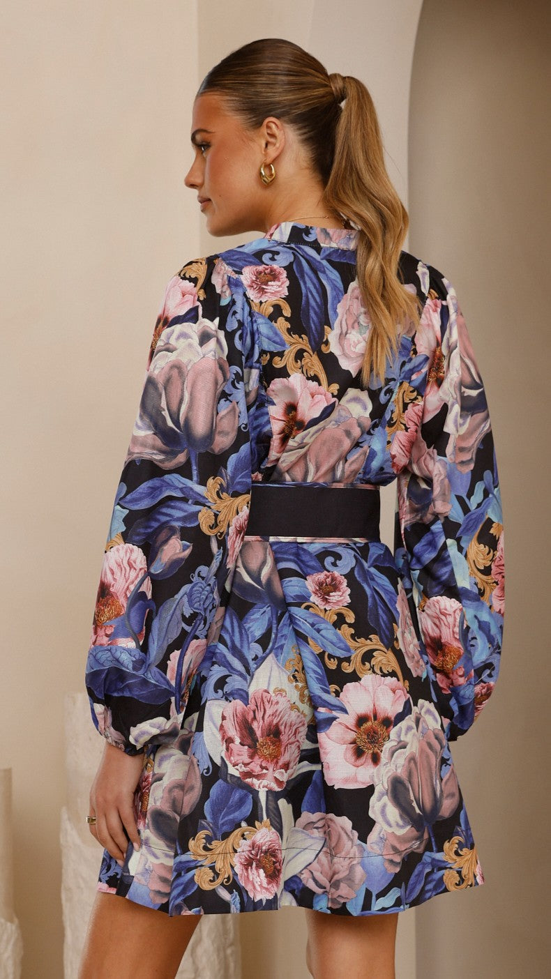 Katy Mini Dress - Azure Blue Floral Summer Dress for Women | Casual & Party Wear | Perfect for Beach, Vacation & Date Nights