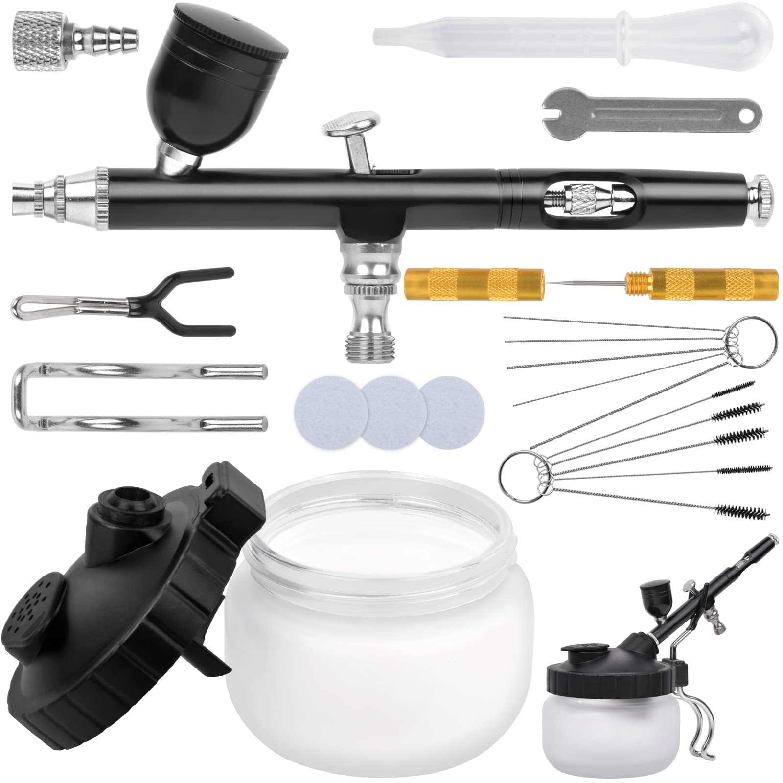 Professional Airbrush Kit with 0.3mm Needle - Dual Action Gravity Feed Spray Gun, Cleaning Pot & Holder - Perfect for Cake Decorating, Makeup Artistry, Model Painting, Nail Art & Tattoo Design - Ideal for Artists, Bakers & DIY Enthusiasts