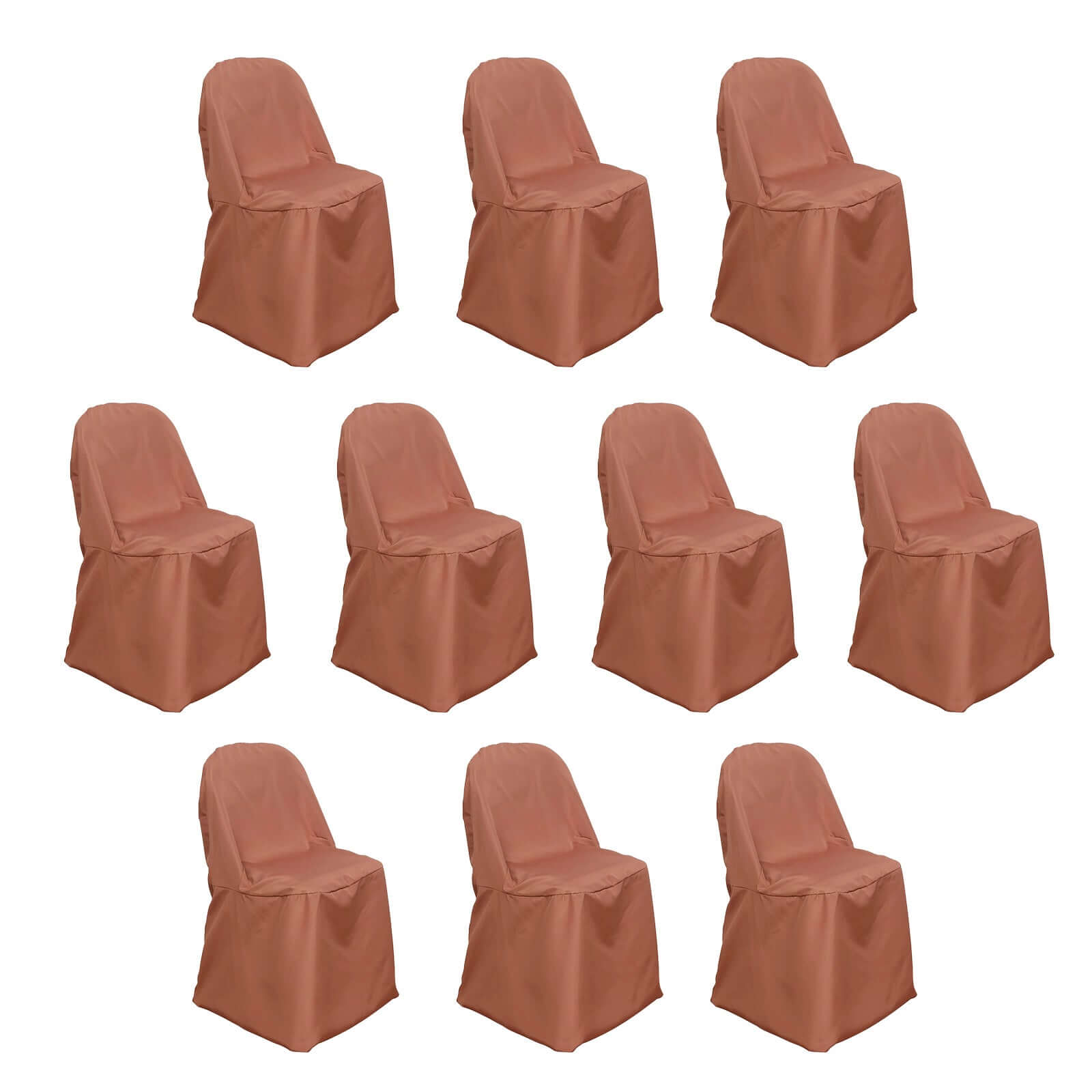 10 Pack Terracotta (Rust) Polyester Chair Covers - Wrinkle & Stain Resistant Slipcovers for Folding Chairs | Perfect for Weddings, Parties & Home Decor