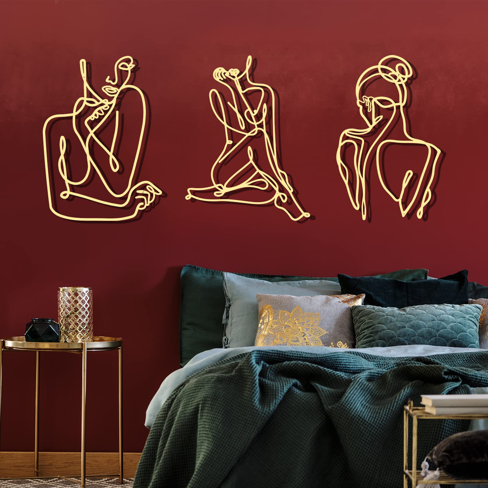 Photect 3-Piece Minimalist Abstract Metal Wall Art Set - Modern Single Line Drawing of Woman in Gold - Elegant Home Decor for Bedroom, Bathroom & Living Room | Perfect for Contemporary Spaces & Gift Giving