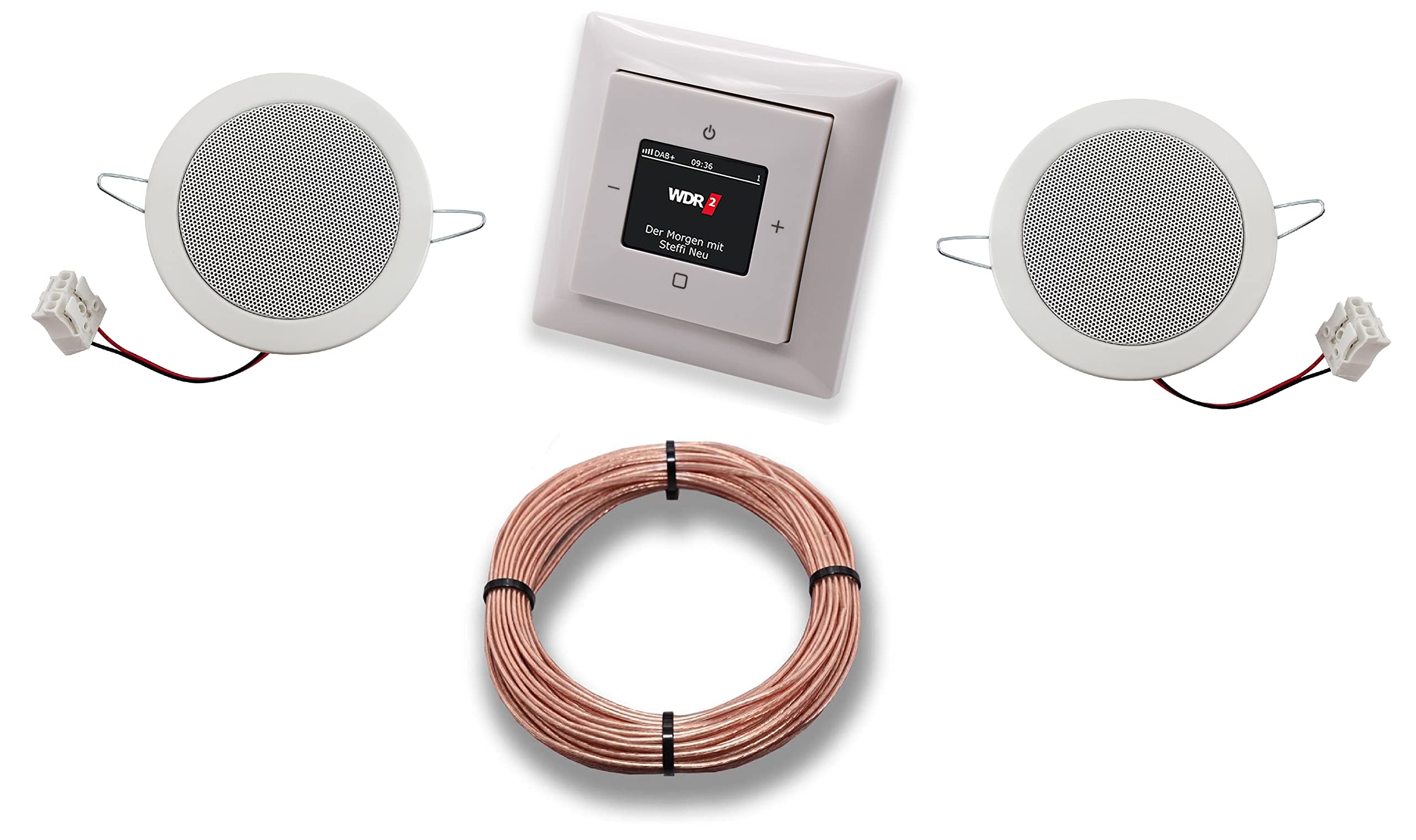 Busch Jäger DAB+ Flush-Mounted Radio 8215U-101 Alpine White Complete Set with Balance SI, 2 Ceiling Speakers & 20m Speaker Cable - Premium Built-in DAB Plus Radio for Home & Office Audio System | Perfect for Kitchen, Bathroom or Commercial Spaces