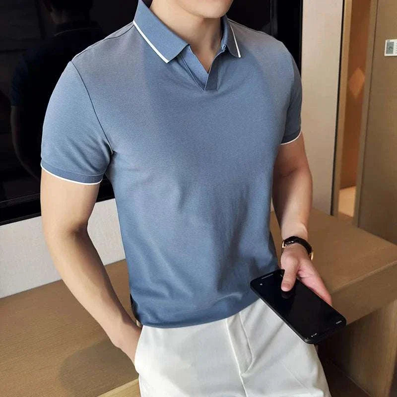 British Slim Fit Summer Polo Shirt for Men - Breathable Cotton Casual Short Sleeve Tee - Perfect for Golf, Office & Outdoor Activities