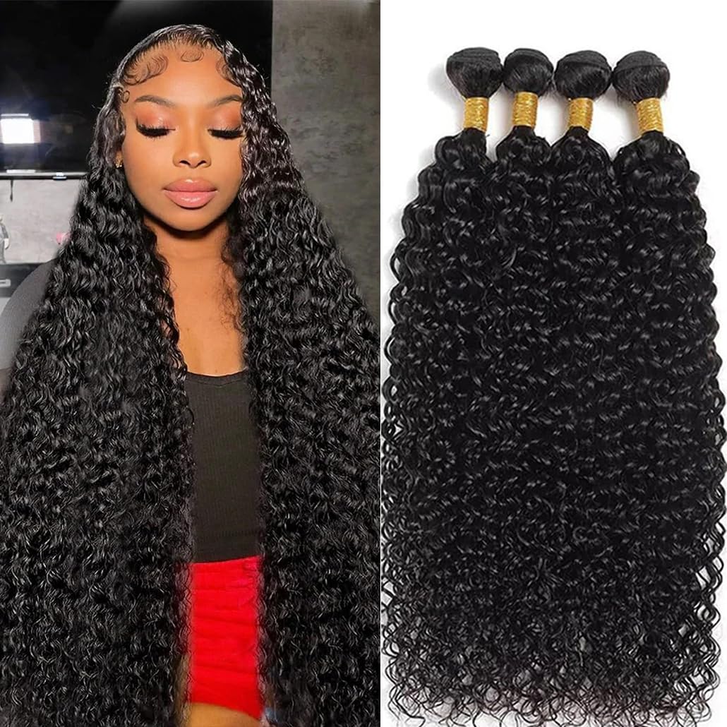 20 22 24 26 Inch Brazilian Virgin Human Hair Bundles - 4 Pcs Deep Water Wave Hair Extensions 12A Unprocessed Natural Black | Perfect for Weaving, Styling & Special Occasions