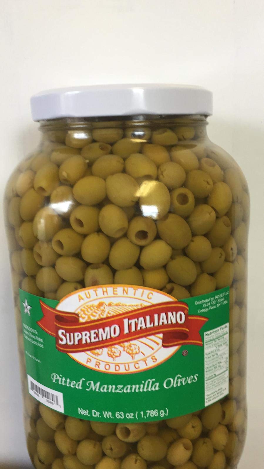 Supremo Italiano Pitted Manzanilla Olives - 63 Oz (1.8kg) Large Jar | Premium Spanish Green Olives | Perfect for Salads, Charcuterie Boards & Mediterranean Recipes