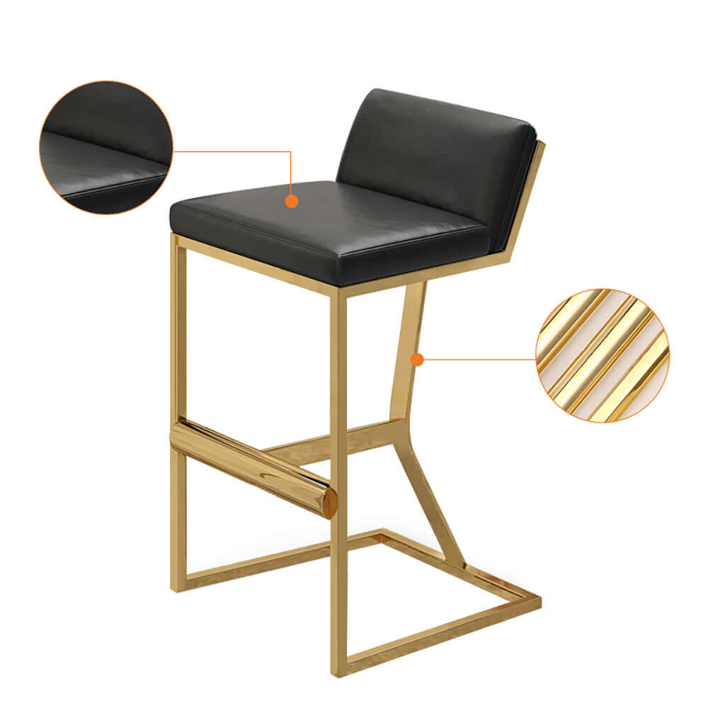White PU Leather Bar Stool with Gold Legs & Footrest - Modern Counter Height Stool for Kitchen Island, Breakfast Bar & Home Decor
