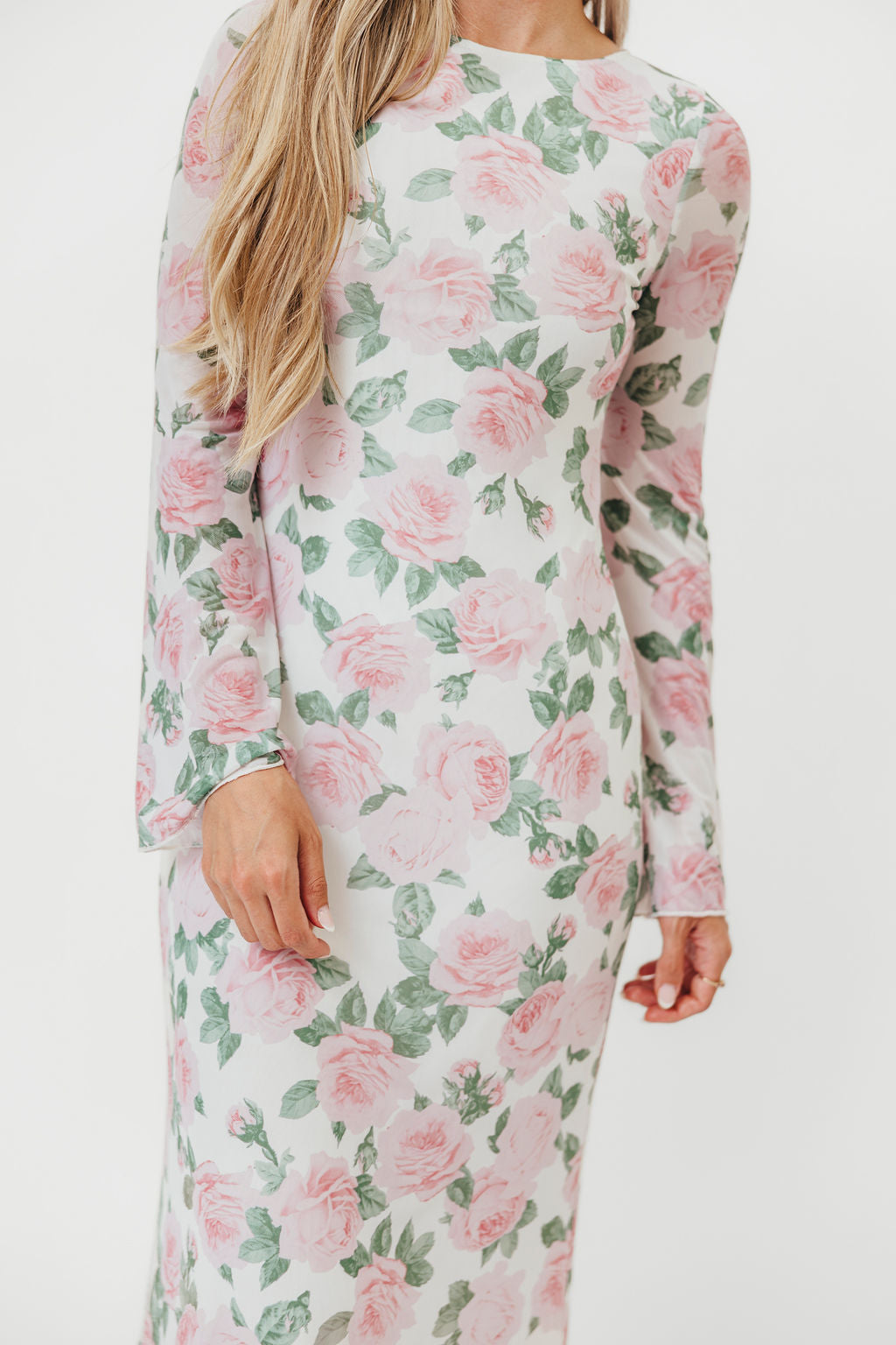 Leeland Floral Print Bell Sleeve Maxi Dress - Light Pink Summer Dress for Women, Beach Wedding Guest Outfit, Boho Chic Party Dress