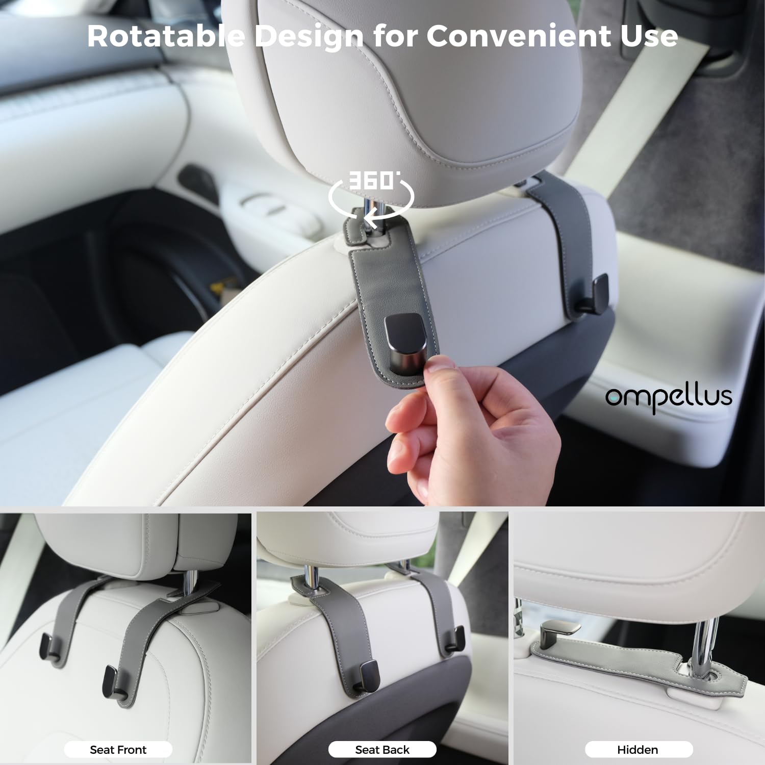 2 Pack Leather Car Headrest Hooks - Premium Tan Car Seat Hangers for Purses, Bags & Organizing Accessories | Perfect for Road Trips, Commuting & Keeping Your Vehicle Tidy