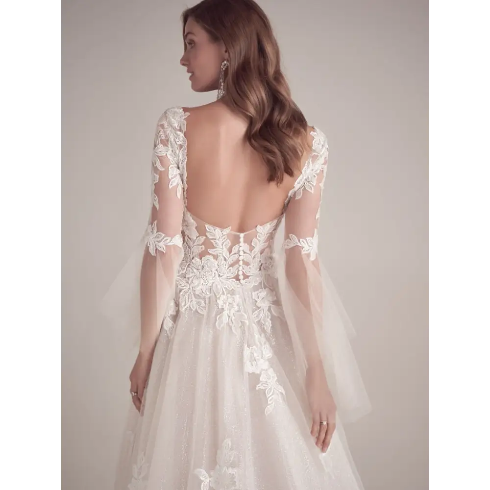 Maggie Sottero Britney Wedding Dress with Detachable Bell Sleeves - Elegant Bridal Gown for Church Ceremony & Outdoor Photoshoot