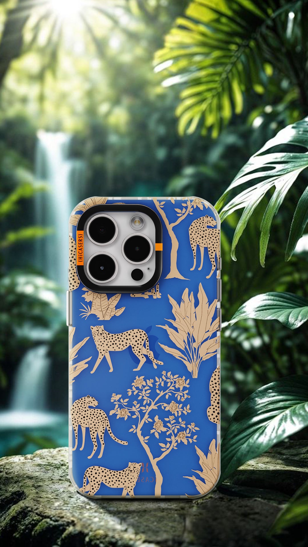 Jungle Cheetah Print Iridescent Phone Case - Blue | Stylish Protective Cover for iPhone & Samsung | Perfect for Outdoor Adventures & Fashion Lovers