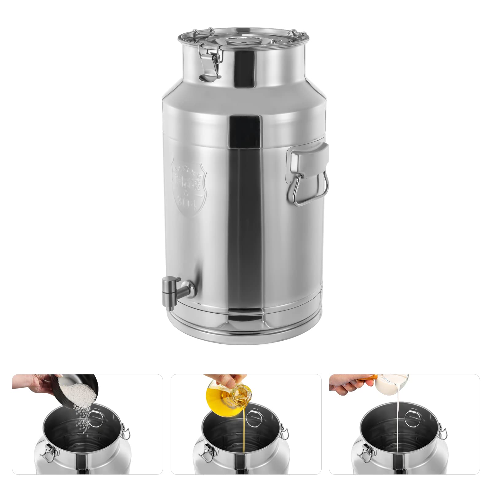 Premium 35L 304 Stainless Steel Heavy Duty Milk Can - Food Grade Sealed Storage Bucket for Liquids & Solids with Lid, Handles & Faucet - Ideal for Milk, Wine, Beverage Storage in Homes, Cafes, Milk Tea Shops & Commercial Kitchens