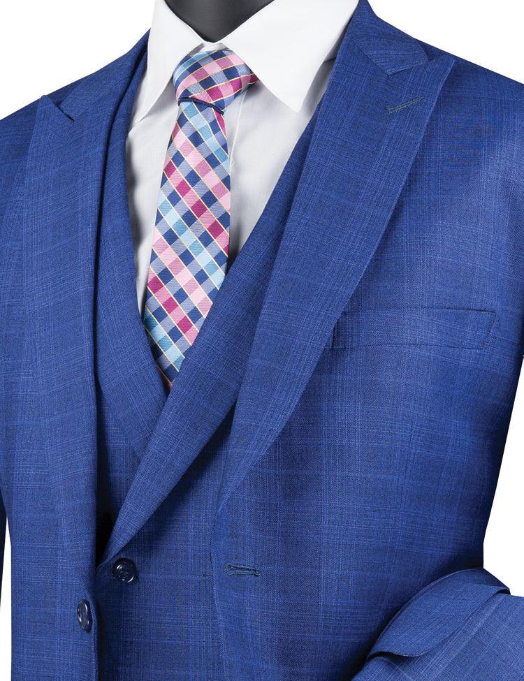 Premium 3-Piece Glen Plaid Blue Suit for Men | Business Formal & Wedding Attire | Office, Interviews & Special Occasions