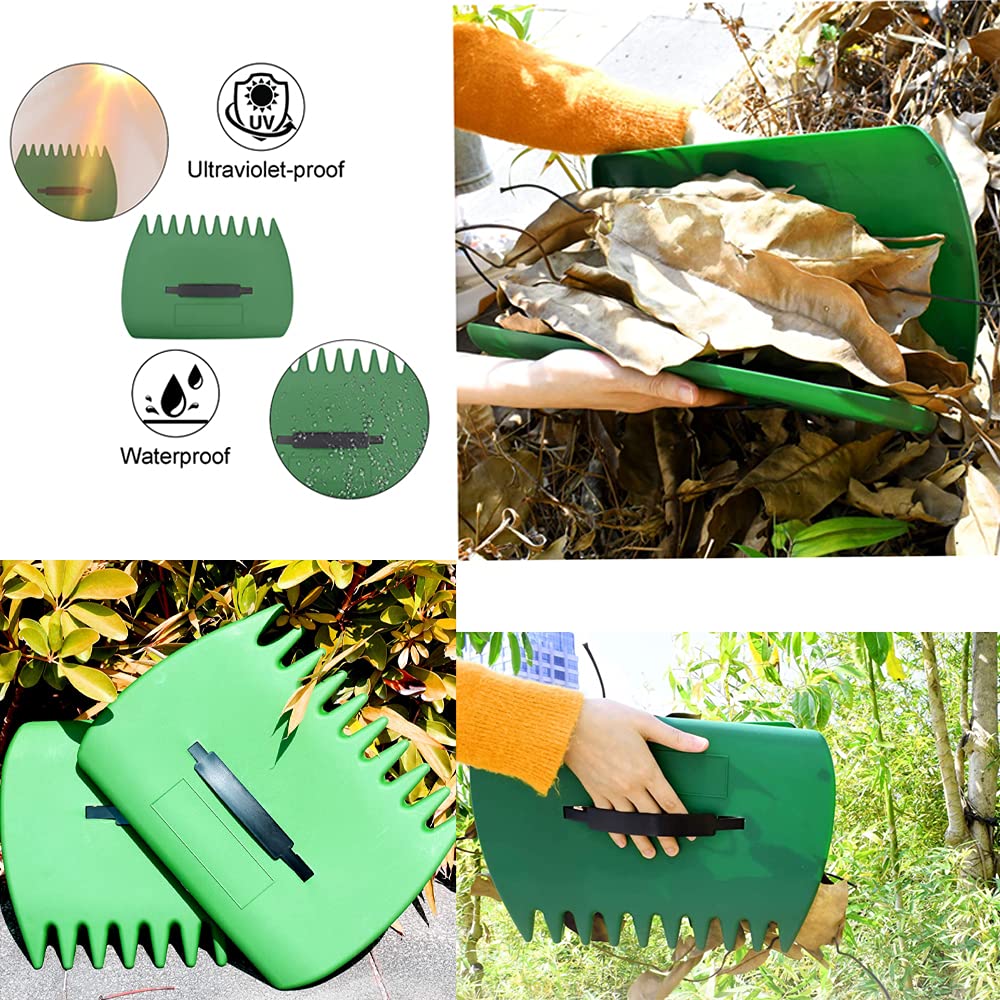 CFH-ALLEZ 1 Pair Heavy Duty Lawn Claws for Gardening - Leaf Rake Scoop & Garden Waste Collector with 72 Gallon Reusable Trash Bags (Green) - Perfect for Yard Cleaning, Fall Leaf Collection, and Outdoor Waste Management