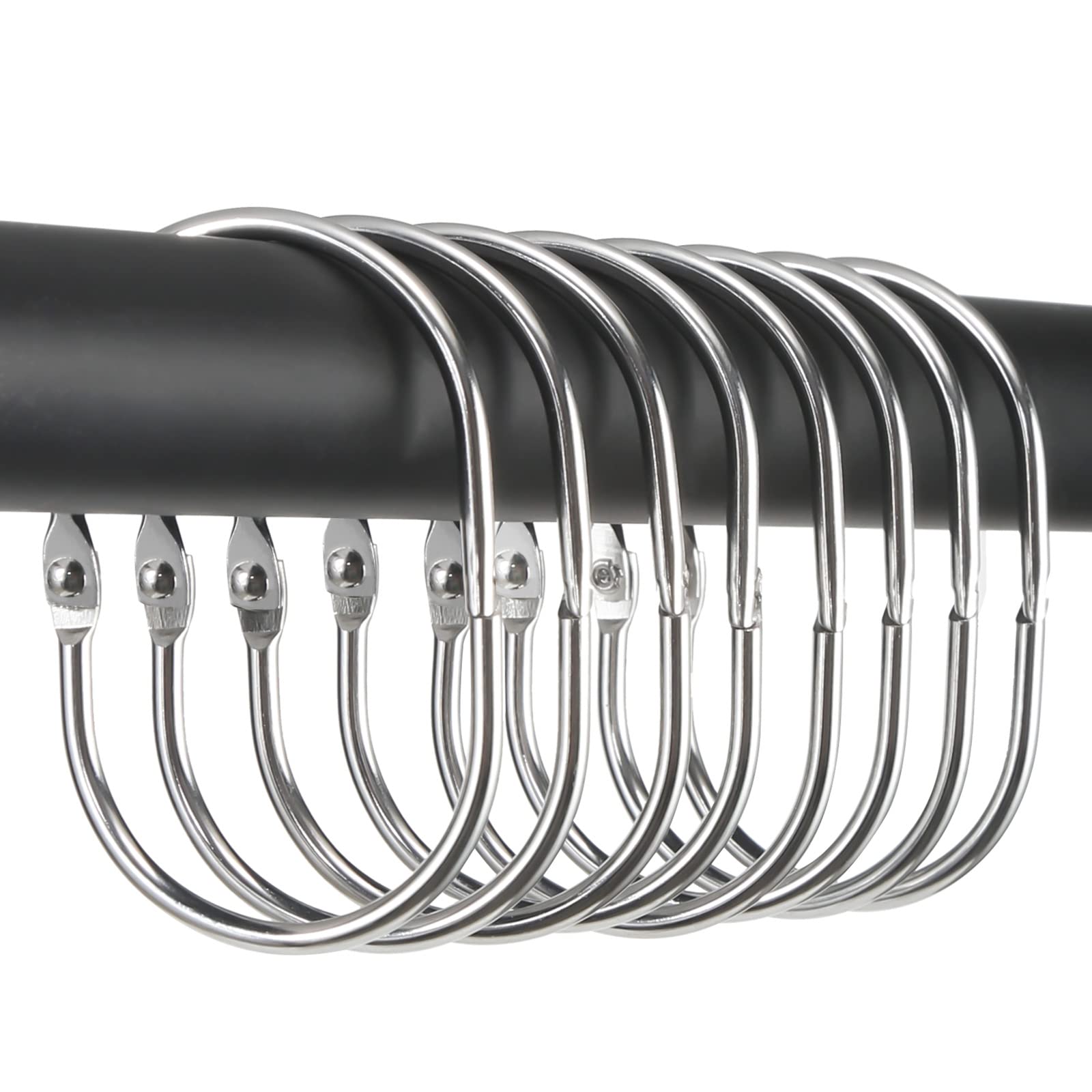 Goowin 12-Pack Rust-Proof Metal Oval Shower Curtain Hooks with Secure Clasp - Chrome Finish for Bathroom Shower Rods & Curtains | Durable & Stylish Bathroom Accessories for Home & Hotel Use