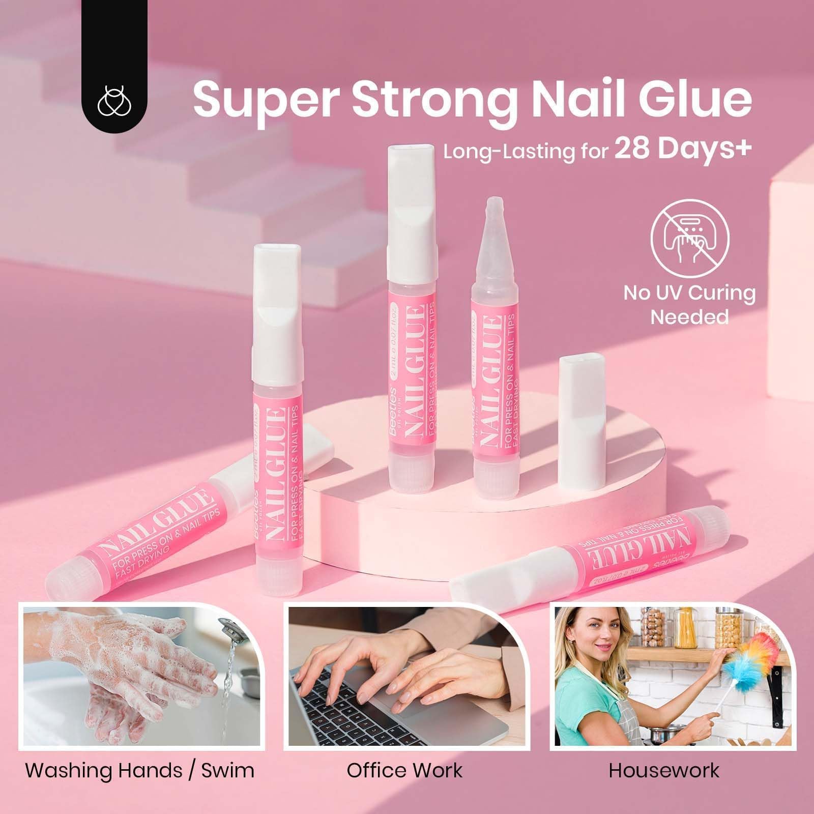 Beetles Super Strong Nail Glue for Acrylic & Press On Nails - Professional Long Lasting Adhesive for Fake Nails, Nail Tips & Stick On Nails - 0.07oz (5 Pack) - Perfect for Salon, Home Manicures & Nail Extensions